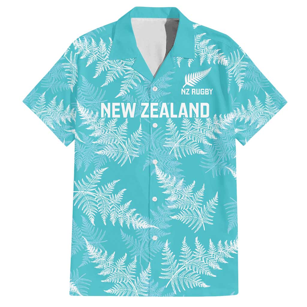 New Zealand Silver Fern Rugby Custom Family Matching Off Shoulder Short Dress and Hawaiian Shirt Go Aotearoa Champions Turquoise Version - Polynesian Pride