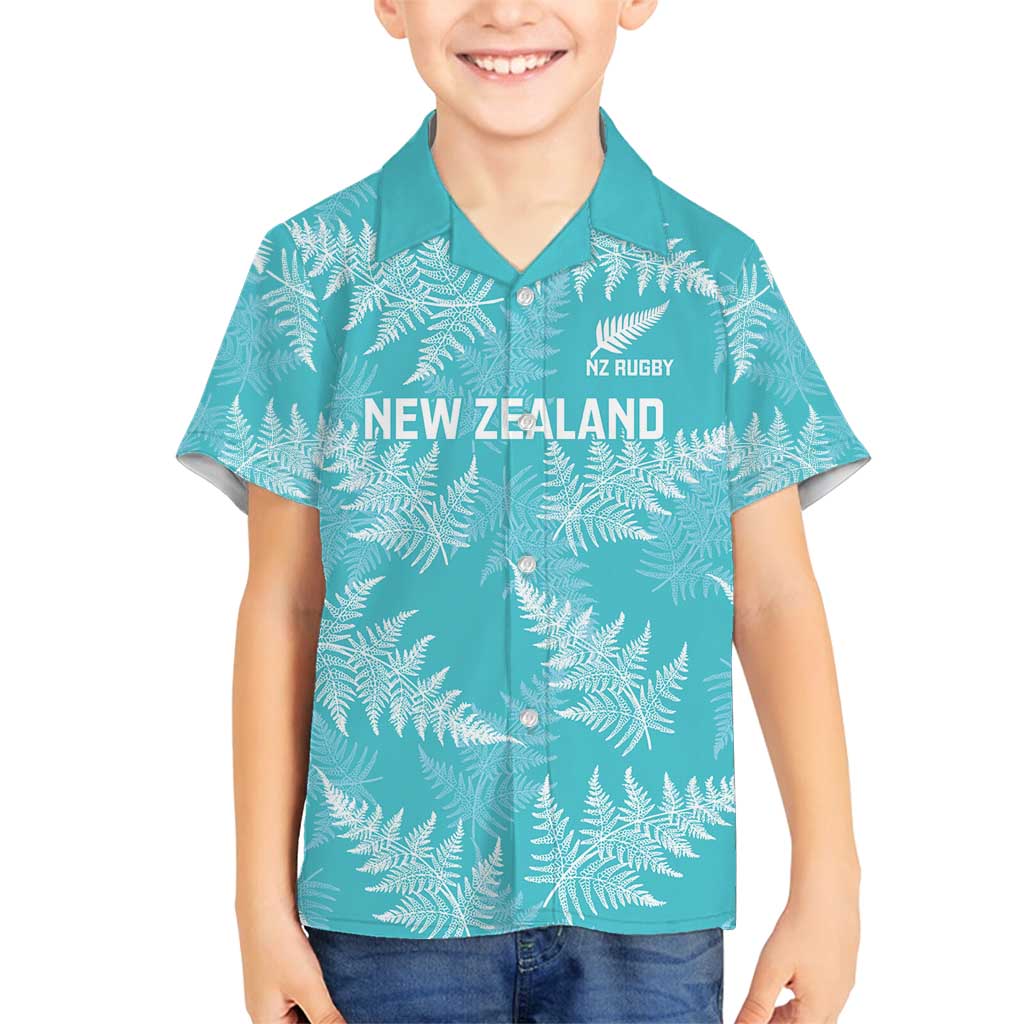 New Zealand Silver Fern Rugby Custom Family Matching Puletasi and Hawaiian Shirt Go Aotearoa Champions Turquoise Version - Polynesian Pride