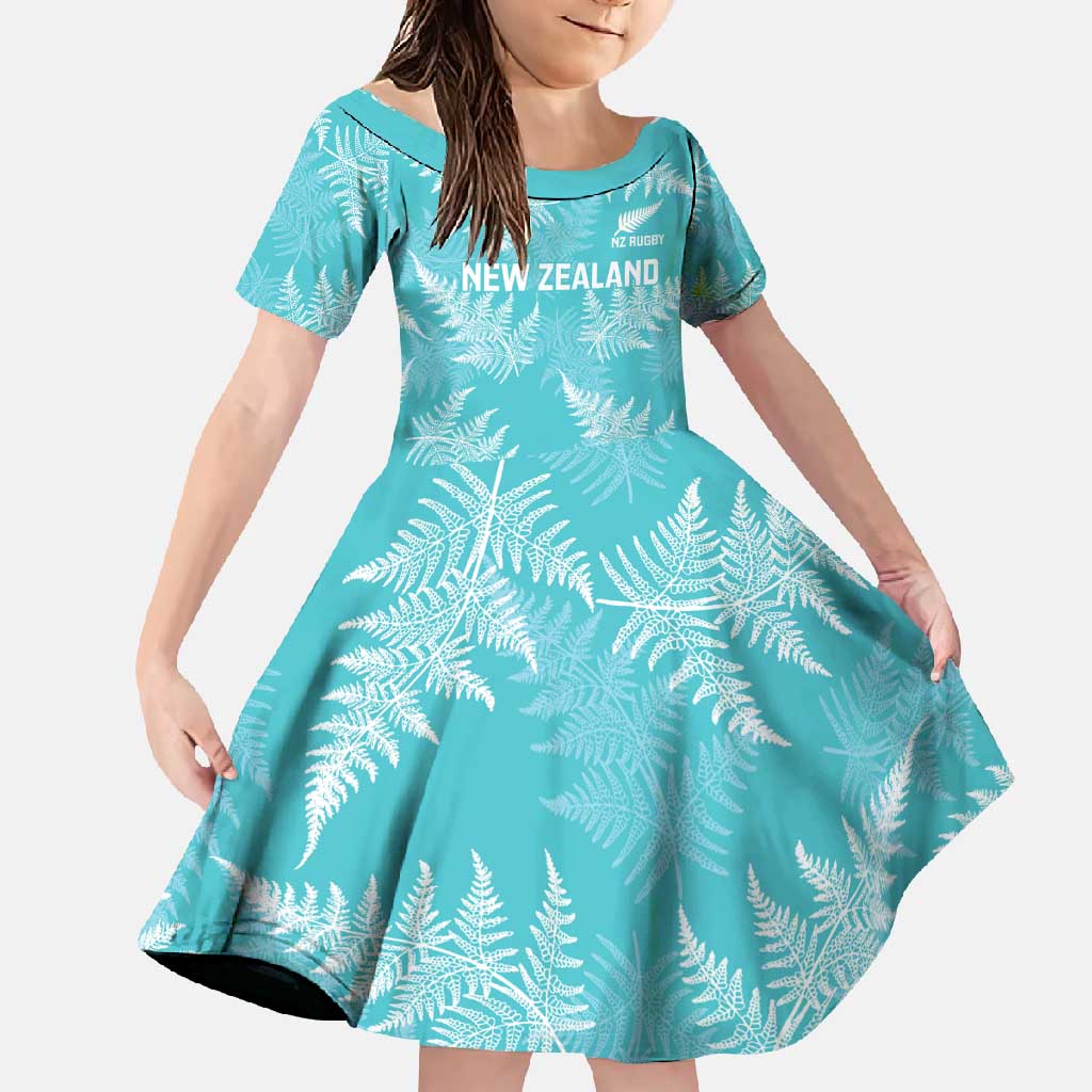 New Zealand Silver Fern Rugby Custom Family Matching Short Sleeve Bodycon Dress and Hawaiian Shirt Go Aotearoa Champions Turquoise Version - Polynesian Pride
