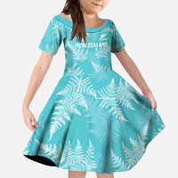 New Zealand Silver Fern Rugby Custom Family Matching Short Sleeve Bodycon Dress and Hawaiian Shirt Go Aotearoa Champions Turquoise Version - Polynesian Pride