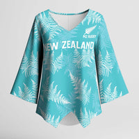 New Zealand Silver Fern Rugby Custom Kimono Sleeve Blouse Go Aotearoa Champions Turquoise Version - Polynesian Pride