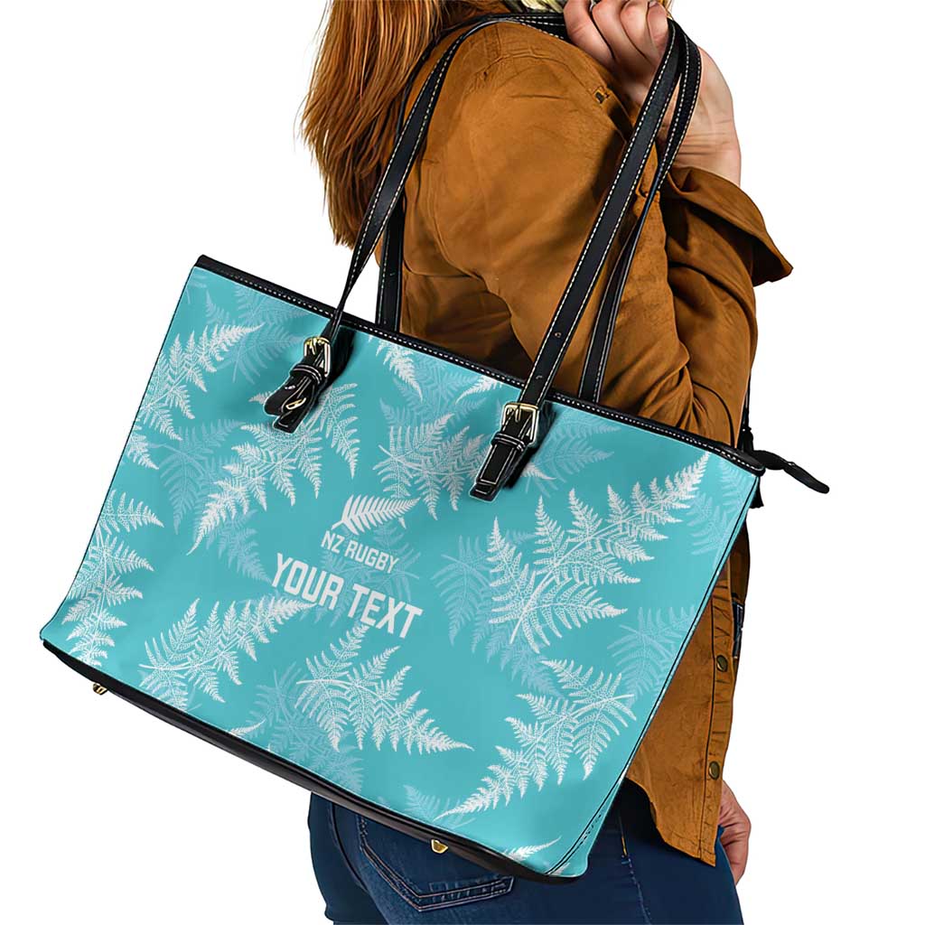 New Zealand Silver Fern Rugby Custom Leather Tote Bag Go Aotearoa Champions Turquoise Version - Polynesian Pride
