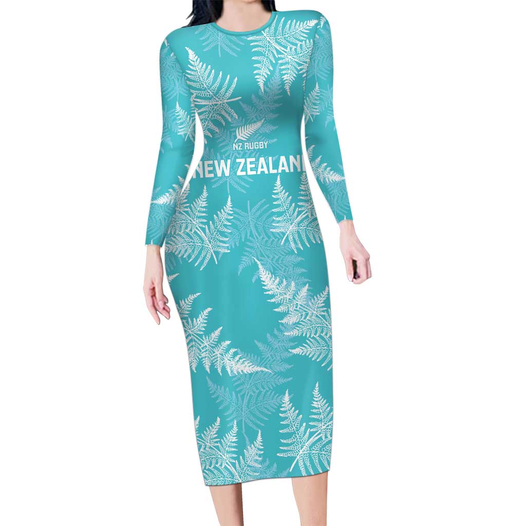 New Zealand Silver Fern Rugby Custom Long Sleeve Bodycon Dress Go Aotearoa Champions Turquoise Version - Polynesian Pride