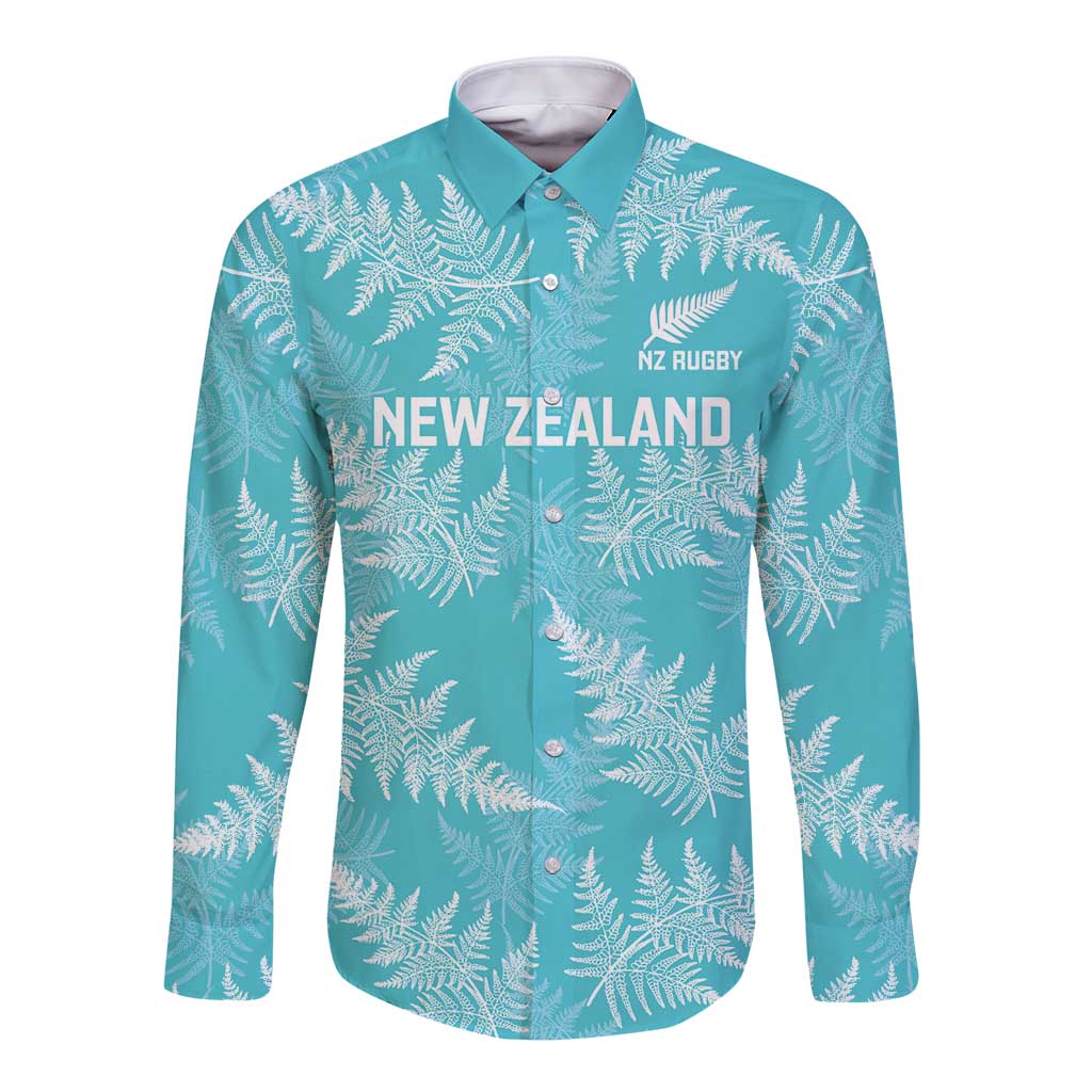 New Zealand Silver Fern Rugby Custom Long Sleeve Button Shirt Go Aotearoa Champions Turquoise Version - Polynesian Pride