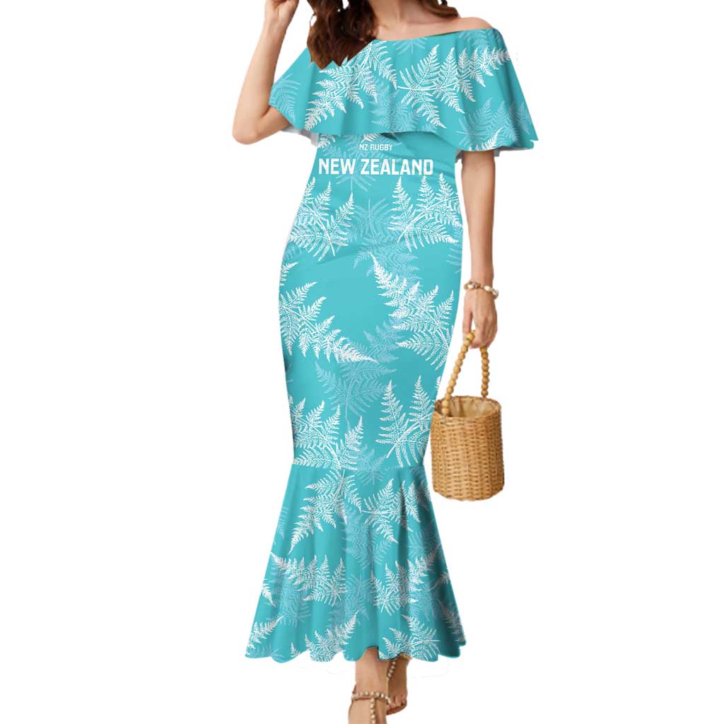 New Zealand Silver Fern Rugby Custom Mermaid Dress Go Aotearoa Champions Turquoise Version - Polynesian Pride