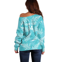 New Zealand Silver Fern Rugby Custom Off Shoulder Sweater Go Aotearoa Champions Turquoise Version - Polynesian Pride