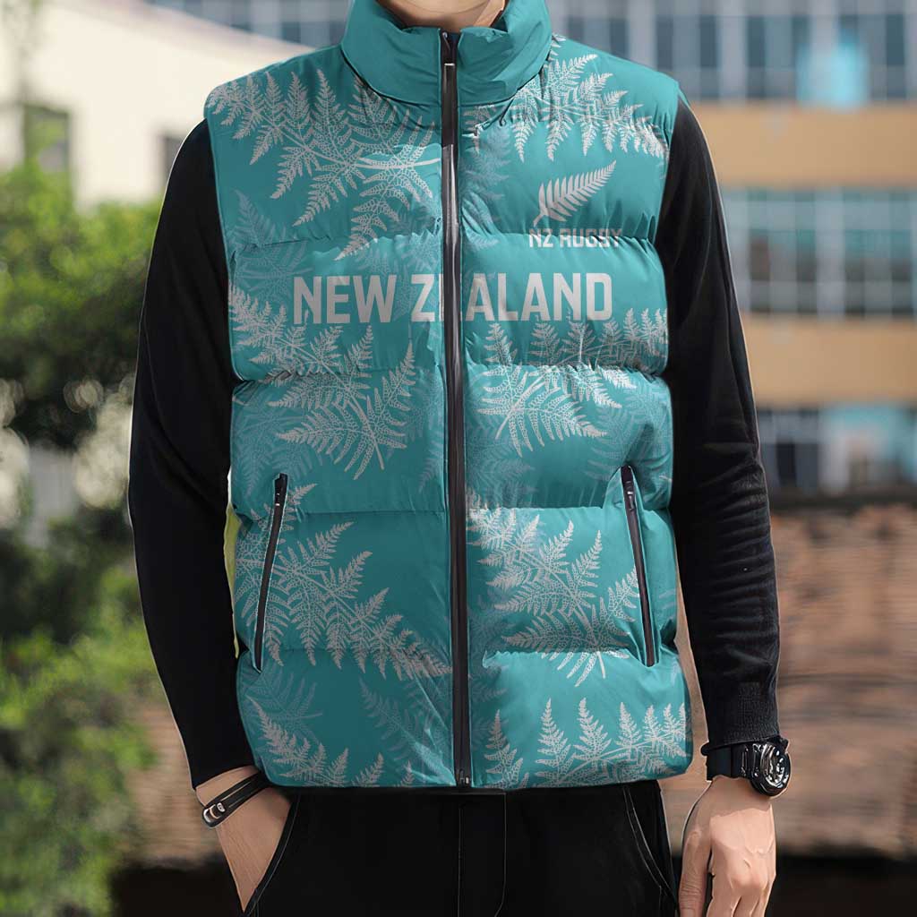 New Zealand Silver Fern Rugby Custom Sleeveless Puffer Jacket Go Aotearoa Champions Turquoise Version - Polynesian Pride