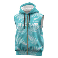 New Zealand Silver Fern Rugby Custom Sleeveless Zip Hoodie Go Aotearoa Champions Turquoise Version - Polynesian Pride