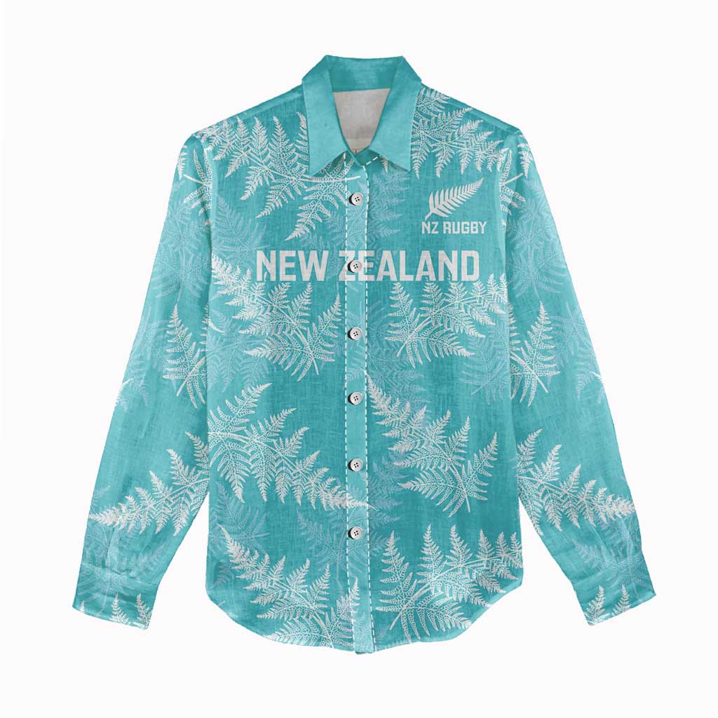 New Zealand Silver Fern Rugby Custom Women Casual Shirt Go Aotearoa Champions Turquoise Version - Polynesian Pride