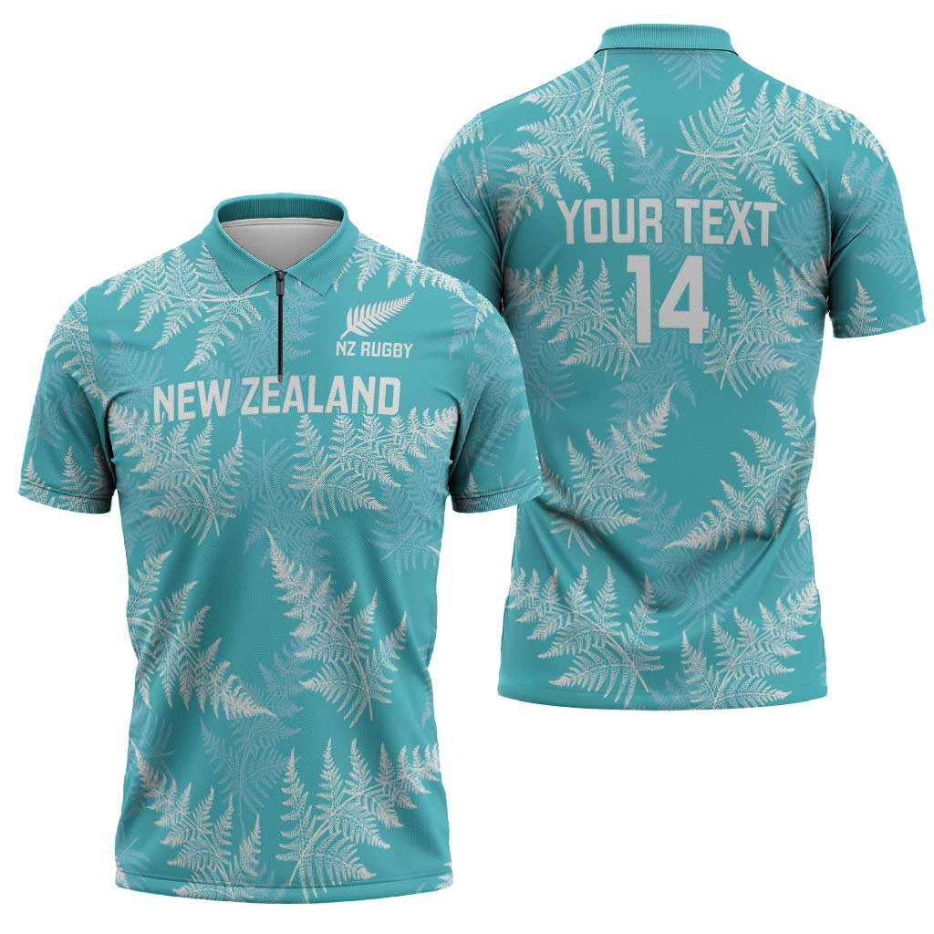 New Zealand Silver Fern Rugby Custom Zipper Polo Shirt Go Aotearoa Champions Turquoise Version - Polynesian Pride
