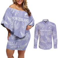 New Zealand Silver Fern Rugby Custom Couples Matching Off Shoulder Short Dress and Long Sleeve Button Shirt Go Aotearoa Champions Purple Version - Polynesian Pride