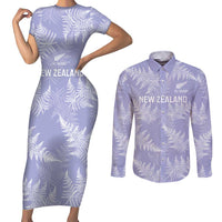 New Zealand Silver Fern Rugby Custom Couples Matching Short Sleeve Bodycon Dress and Long Sleeve Button Shirt Go Aotearoa Champions Purple Version - Polynesian Pride
