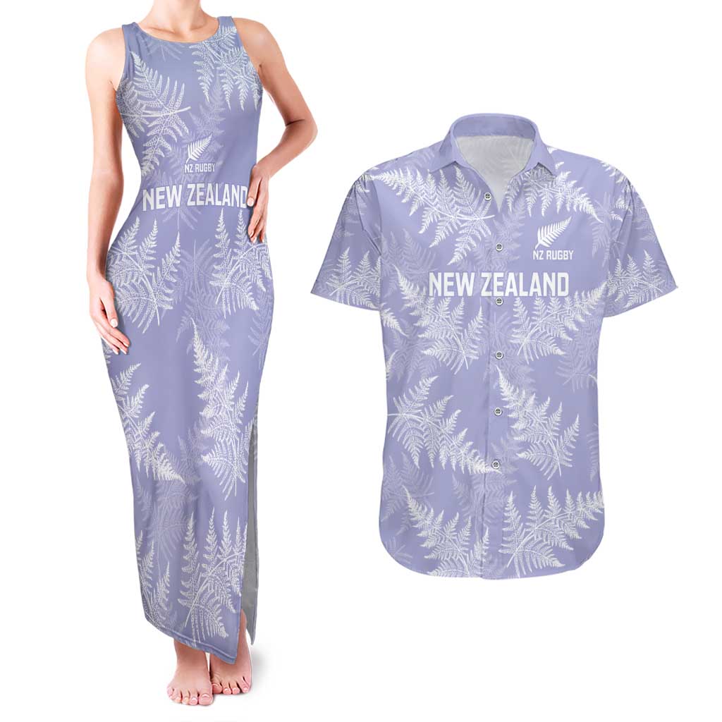 New Zealand Silver Fern Rugby Custom Couples Matching Tank Maxi Dress and Hawaiian Shirt Go Aotearoa Champions Purple Version - Polynesian Pride