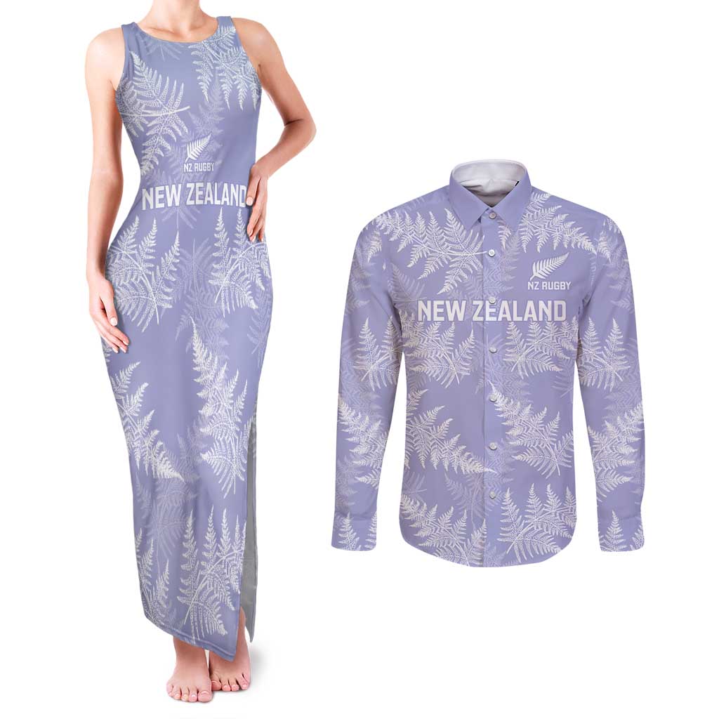 New Zealand Silver Fern Rugby Custom Couples Matching Tank Maxi Dress and Long Sleeve Button Shirt Go Aotearoa Champions Purple Version - Polynesian Pride