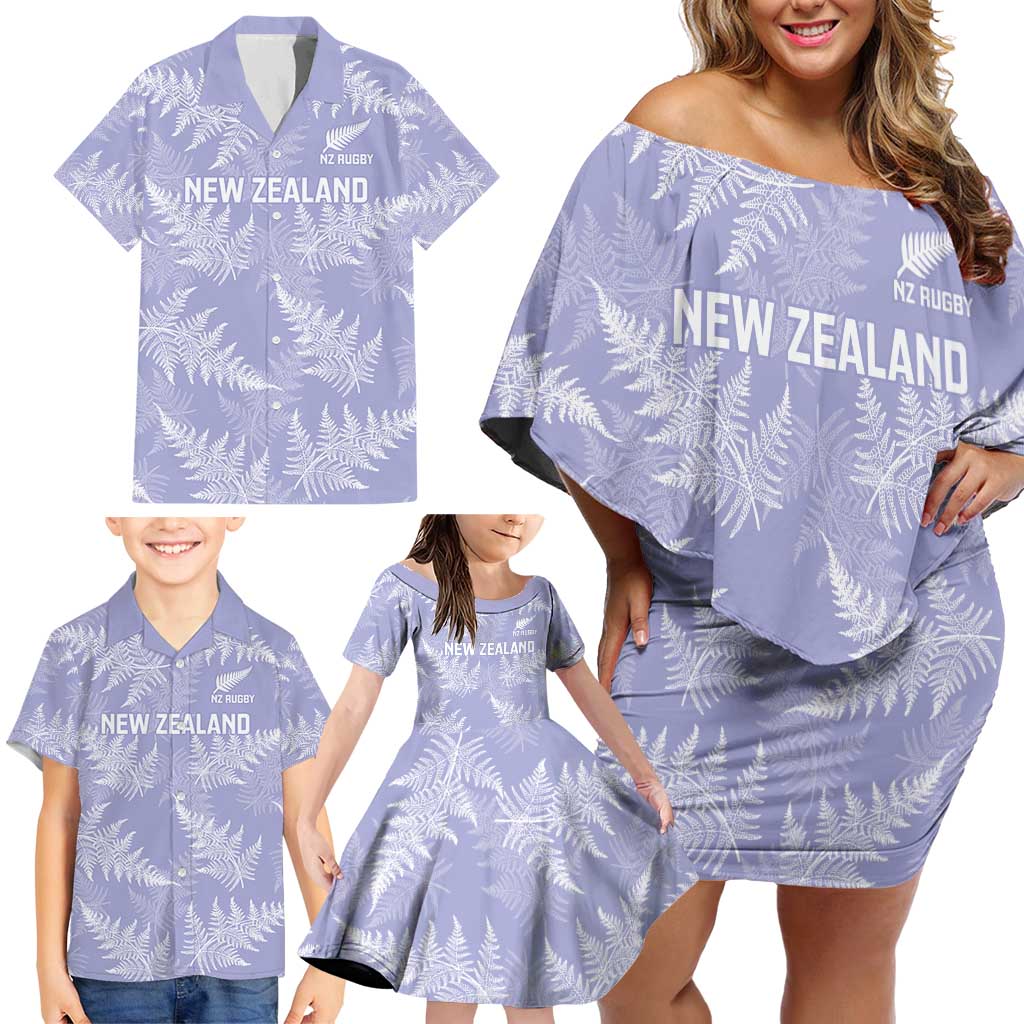 New Zealand Silver Fern Rugby Custom Family Matching Off Shoulder Short Dress and Hawaiian Shirt Go Aotearoa Champions Purple Version - Polynesian Pride