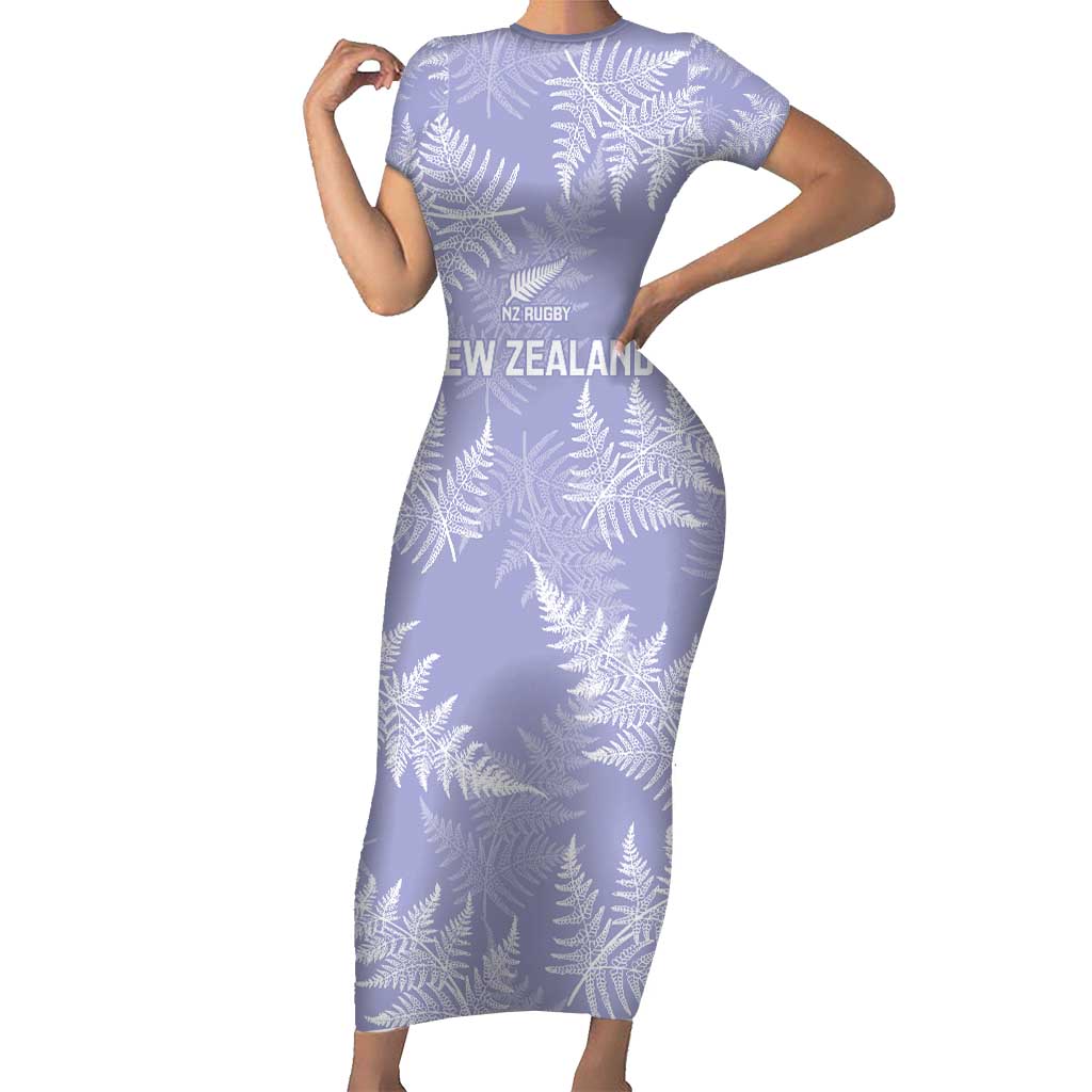 New Zealand Silver Fern Rugby Custom Short Sleeve Bodycon Dress Go Aotearoa Champions Purple Version - Polynesian Pride