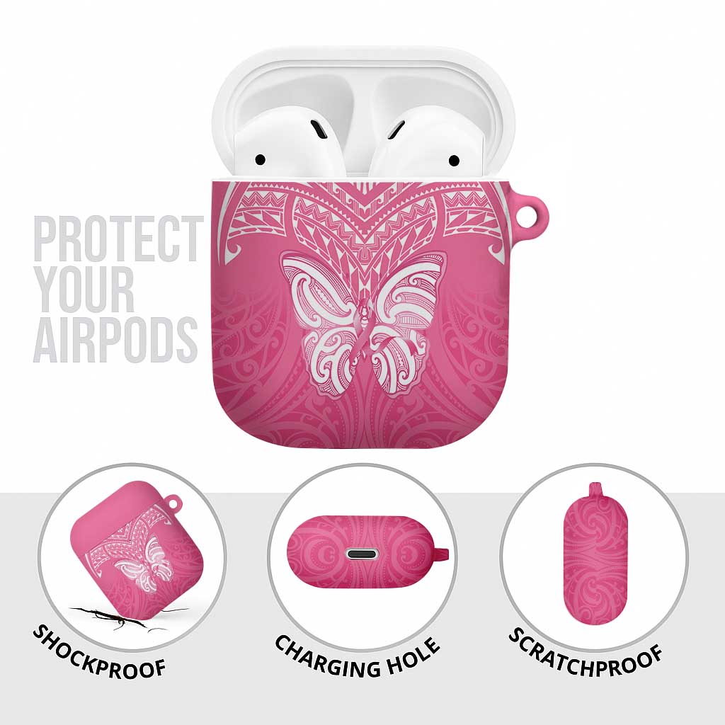 New Zealand Breast Cancer Awareness AirPods Case Maori Butterfly Pink Ribbon - Polynesian Pride