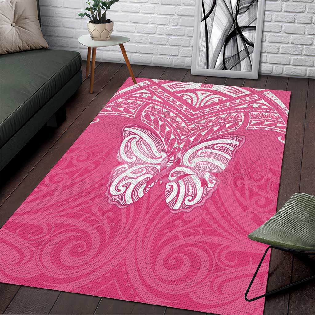 New Zealand Breast Cancer Awareness Area Rug Maori Butterfly Pink Ribbon - Polynesian Pride