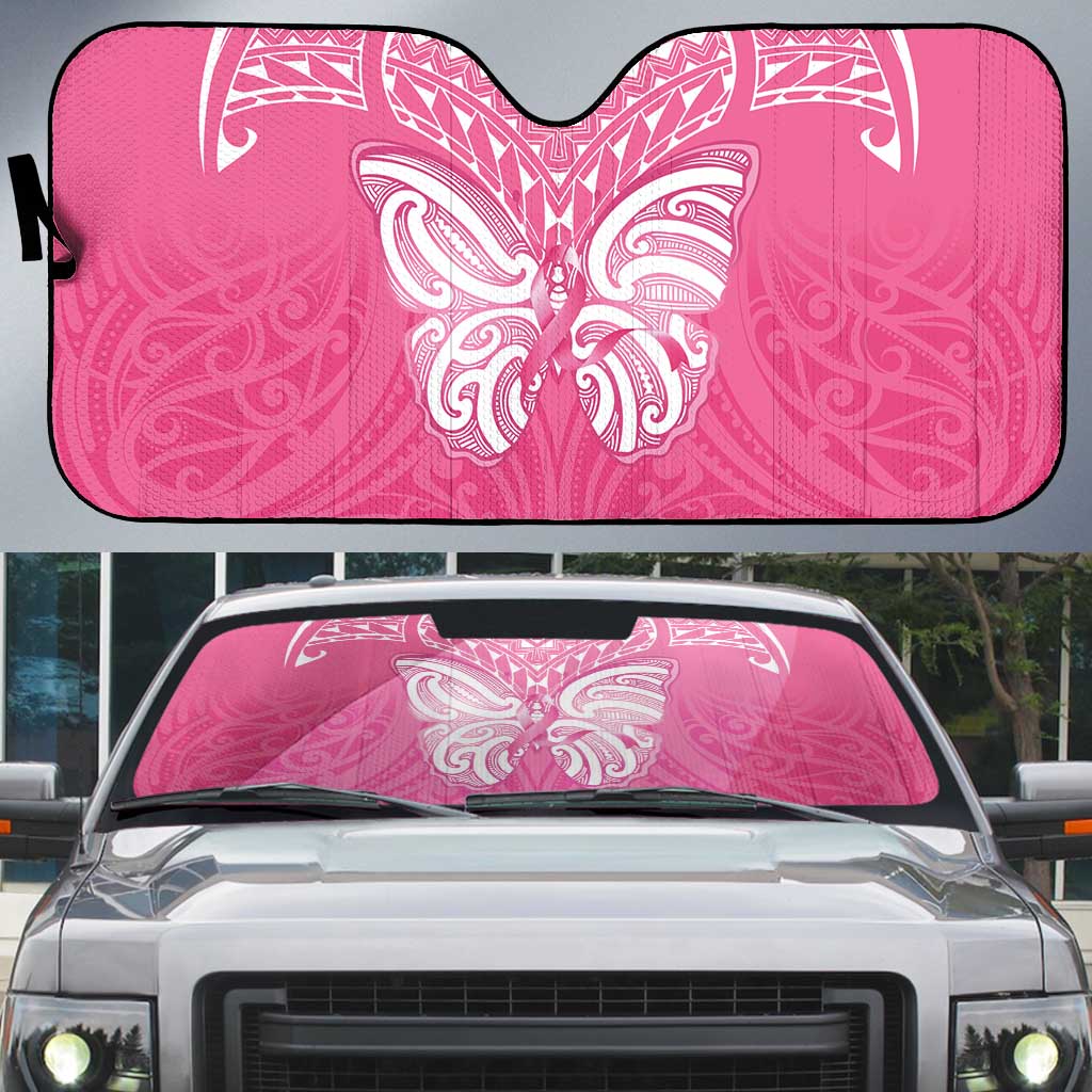 New Zealand Breast Cancer Awareness Auto Sun Shade Maori Butterfly Pink Ribbon - Polynesian Pride
