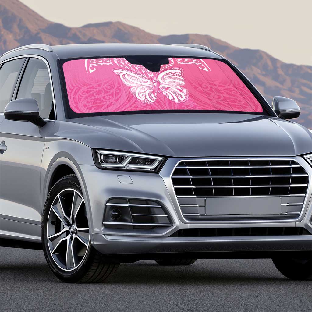 New Zealand Breast Cancer Awareness Auto Sun Shade Maori Butterfly Pink Ribbon - Polynesian Pride