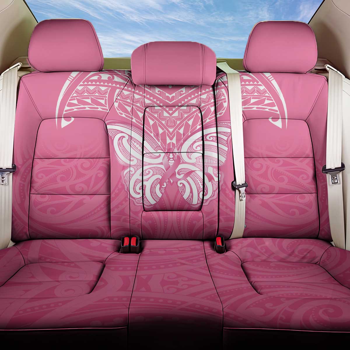 New Zealand Breast Cancer Awareness Back Car Seat Cover Maori Butterfly Pink Ribbon - Polynesian Pride