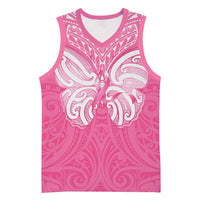 New Zealand Breast Cancer Awareness Basketball Jersey Maori Butterfly Pink Ribbon - Polynesian Pride
