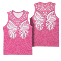 New Zealand Breast Cancer Awareness Basketball Jersey Maori Butterfly Pink Ribbon - Polynesian Pride