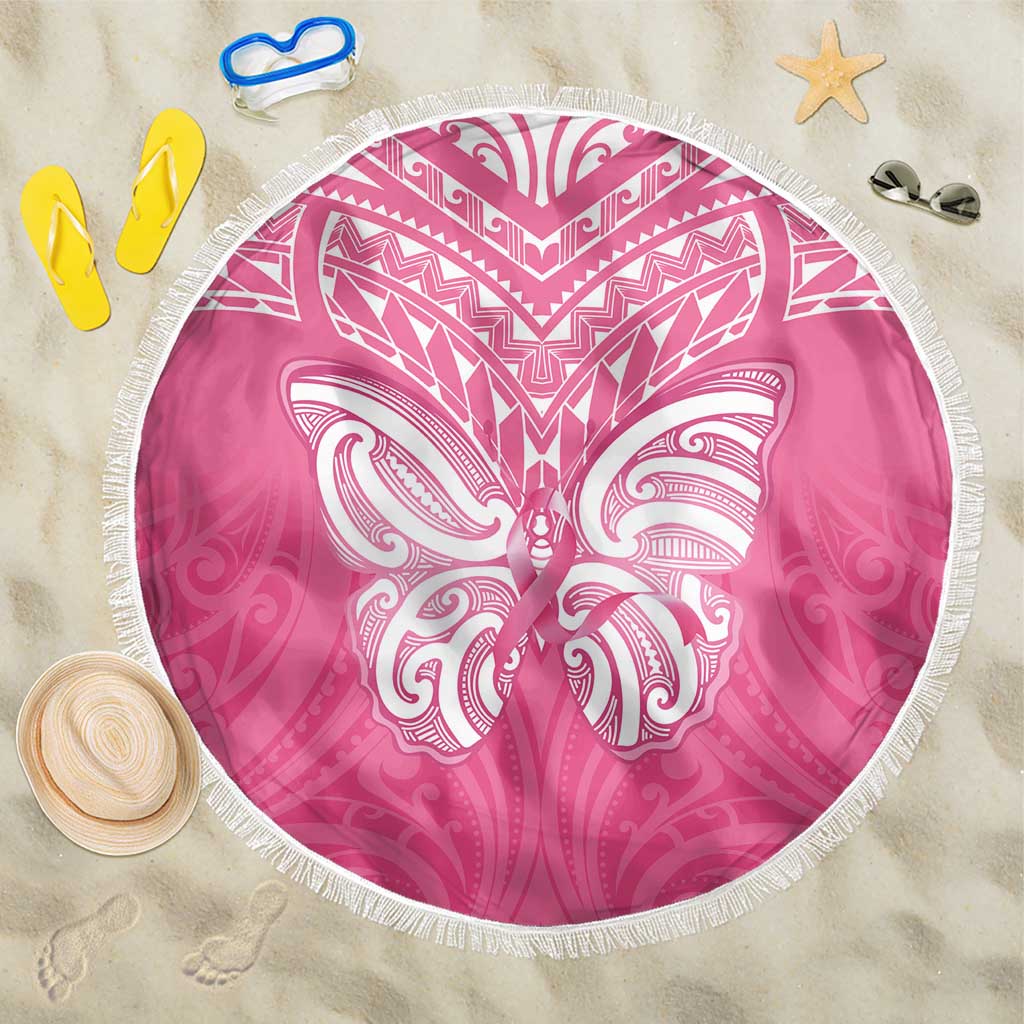New Zealand Breast Cancer Awareness Beach Blanket Maori Butterfly Pink Ribbon - Polynesian Pride