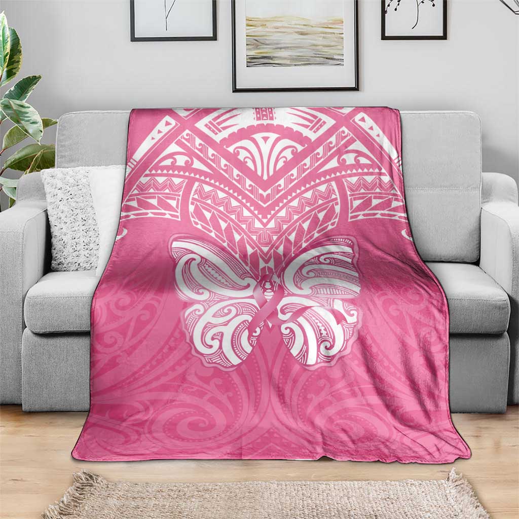 New Zealand Breast Cancer Awareness Blanket Maori Butterfly Pink Ribbon - Polynesian Pride