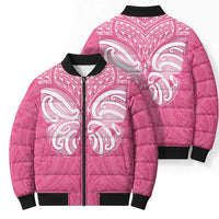 New Zealand Breast Cancer Awareness Bomber Puffer Jacket Maori Butterfly Pink Ribbon - Polynesian Pride
