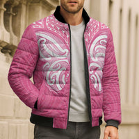 New Zealand Breast Cancer Awareness Bomber Puffer Jacket Maori Butterfly Pink Ribbon - Polynesian Pride