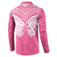 New Zealand Breast Cancer Awareness Button Sweatshirt Maori Butterfly Pink Ribbon - Polynesian Pride