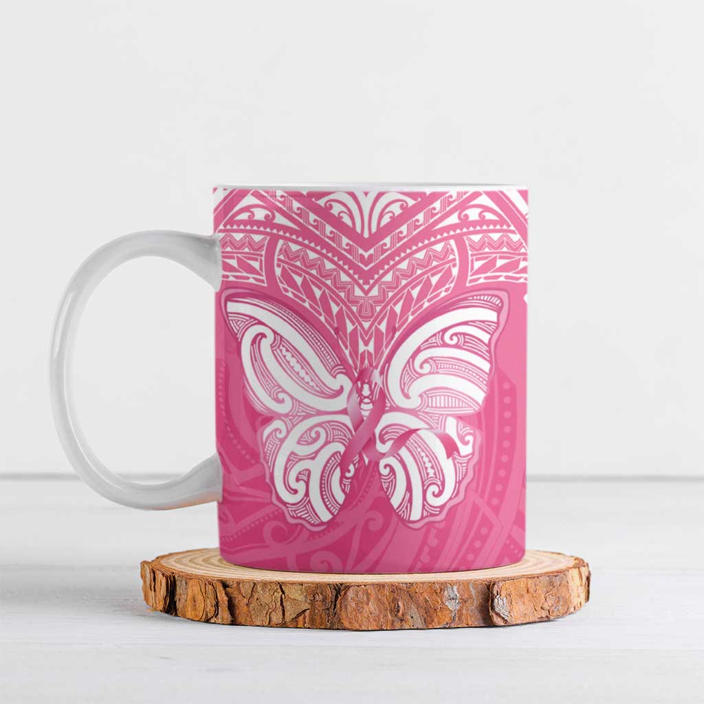 New Zealand Breast Cancer Awareness Ceramic Mug Maori Butterfly Pink Ribbon - Polynesian Pride