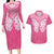 New Zealand Breast Cancer Awareness Couples Matching Long Sleeve Bodycon Dress and Hawaiian Shirt Maori Butterfly Pink Ribbon - Polynesian Pride