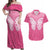 New Zealand Breast Cancer Awareness Couples Matching Off Shoulder Maxi Dress and Hawaiian Shirt Maori Butterfly Pink Ribbon - Polynesian Pride