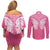 New Zealand Breast Cancer Awareness Couples Matching Off Shoulder Short Dress and Long Sleeve Button Shirt Maori Butterfly Pink Ribbon - Polynesian Pride