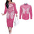 New Zealand Breast Cancer Awareness Couples Matching Off The Shoulder Long Sleeve Dress and Long Sleeve Button Shirt Maori Butterfly Pink Ribbon - Polynesian Pride