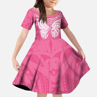 New Zealand Breast Cancer Awareness Family Matching Long Sleeve Bodycon Dress and Hawaiian Shirt Maori Butterfly Pink Ribbon LT14 Daughter's Dress Pink - Polynesian Pride