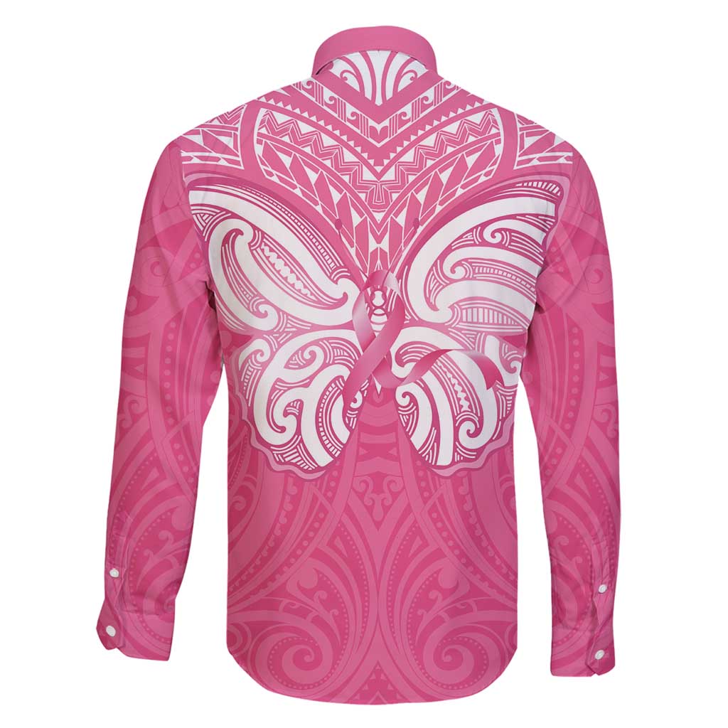 New Zealand Breast Cancer Awareness Family Matching Off Shoulder Maxi Dress and Hawaiian Shirt Maori Butterfly Pink Ribbon - Polynesian Pride