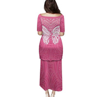 New Zealand Breast Cancer Awareness Family Matching Puletasi and Hawaiian Shirt Maori Butterfly Pink Ribbon - Polynesian Pride