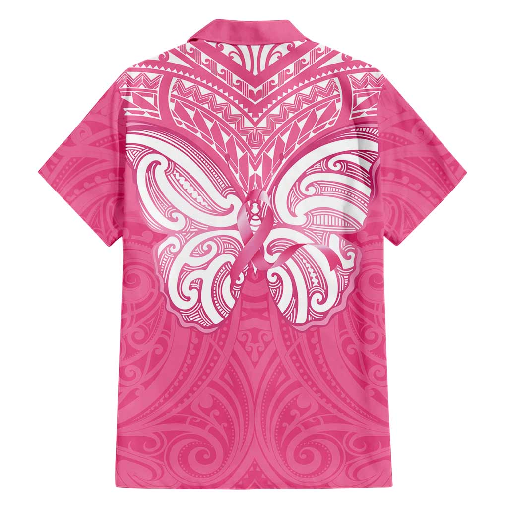 New Zealand Breast Cancer Awareness Family Matching Short Sleeve Bodycon Dress and Hawaiian Shirt Maori Butterfly Pink Ribbon - Polynesian Pride