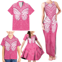 New Zealand Breast Cancer Awareness Family Matching Tank Maxi Dress and Hawaiian Shirt Maori Butterfly Pink Ribbon - Polynesian Pride