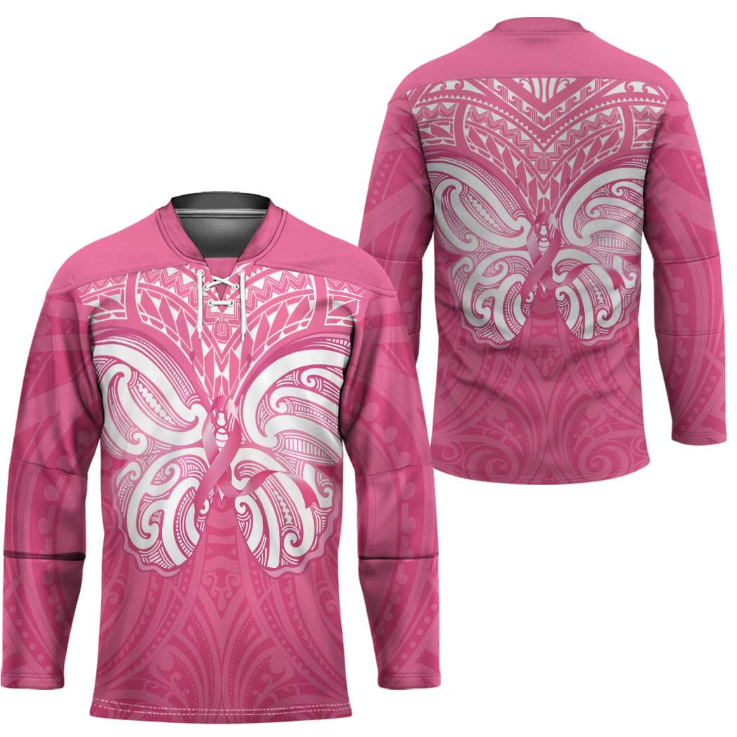 New Zealand Breast Cancer Awareness Hockey Jersey Maori Butterfly Pink Ribbon - Polynesian Pride