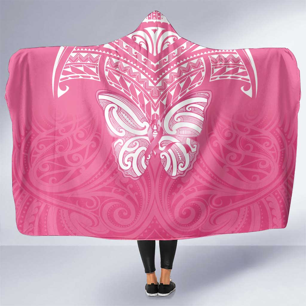 New Zealand Breast Cancer Awareness Hooded Blanket Maori Butterfly Pink Ribbon - Polynesian Pride