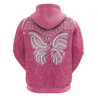 New Zealand Breast Cancer Awareness Hoodie Maori Butterfly Pink Ribbon - Polynesian Pride