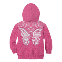 New Zealand Breast Cancer Awareness Kid Hoodie Maori Butterfly Pink Ribbon - Polynesian Pride