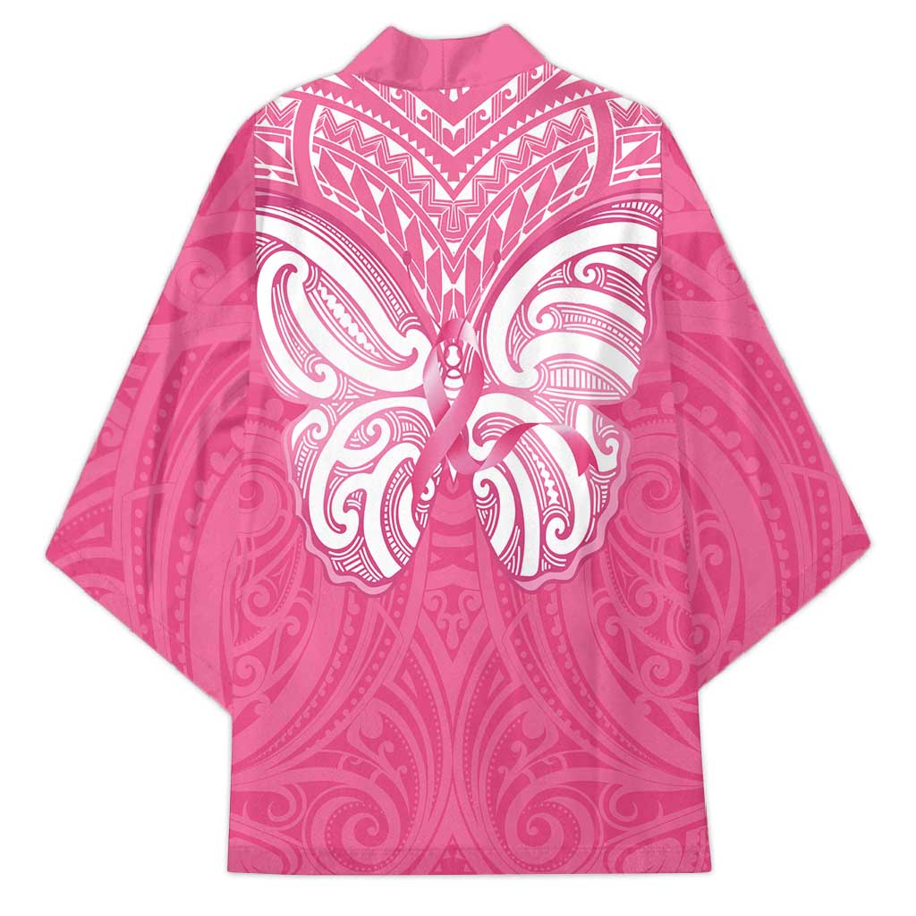 New Zealand Breast Cancer Awareness Kimono Maori Butterfly Pink Ribbon - Polynesian Pride