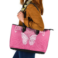New Zealand Breast Cancer Awareness Leather Tote Bag Maori Butterfly Pink Ribbon - Polynesian Pride