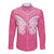 New Zealand Breast Cancer Awareness Long Sleeve Button Shirt Maori Butterfly Pink Ribbon - Polynesian Pride