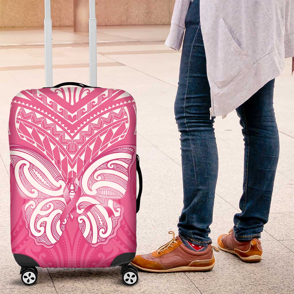 New Zealand Breast Cancer Awareness Luggage Cover Maori Butterfly Pink Ribbon - Polynesian Pride